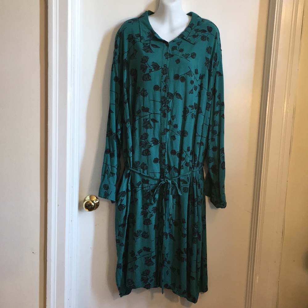 Ava & Viv turquoise floral print button dress 3X